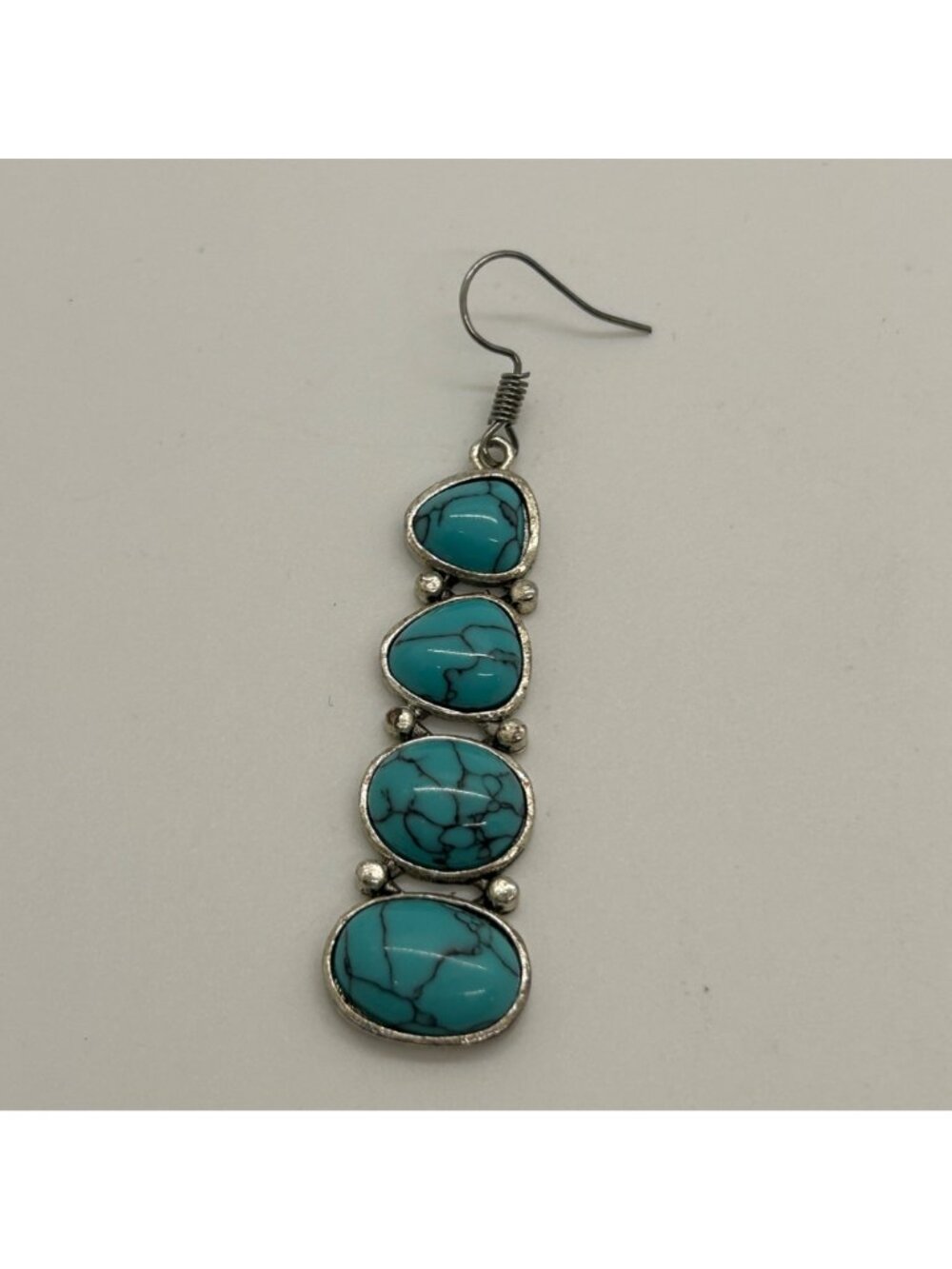 Boho Faux Turquoise Acrylic Dangle Earrings Silver Tone Western Southwest Drop J - Picture 4 of 7